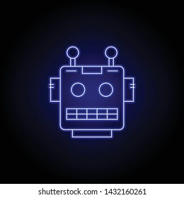 robot, head line icon in blue neon style. Signs and symbols can be used for web, logo, mobile app, UI, UX