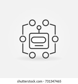 Robot head line icon. Vector machine learning concept symbol in outline style