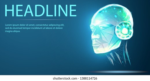 Robot head. Lines connected to thinkers, symbolizing the meaning of artificial intelligence Illustration can be used for artificial intelligence business banner design. Technological concept. Banner