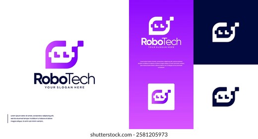 robot head logo, artificial technology, machine, graphic design template.