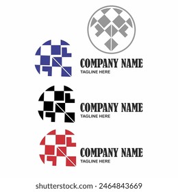Logo de la cabeza del robot. Consta de cuadrado, triángulo, flecha y otras Formas. Disponible con otros colores de púrpura y rojo. Otras Formas con círculos fuera del logotipo