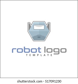 Robot head logo in flat-style for technology producing companies and business, vector illustration logo template