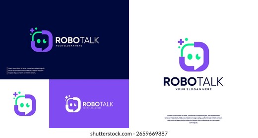 Robot head logo with a futuristic tech style, digital services, vector graphic design.