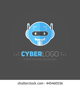 Robot head logotype in flat-style for technology producing companies and business