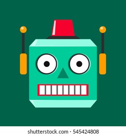 Robot Head logotype in flat-style for technology producing companies and business. Vector Illustration.