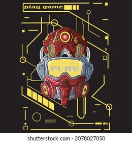 Robot head mascot logo design vector playing game with modern illustration concept style for badge, emblem and t-shirt printing.