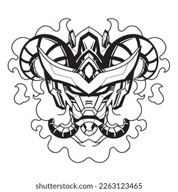 Robot head mascot logo line art