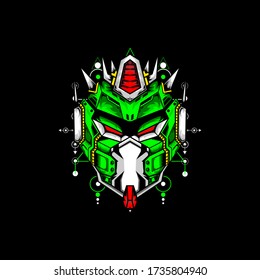 Robot head with modern sacred geometry background for gaming e sport logo, gaming mascot logo