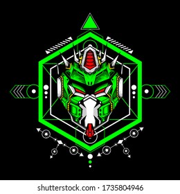 Robot head with modern sacred geometry background for gaming e sport logo, gaming mascot logo