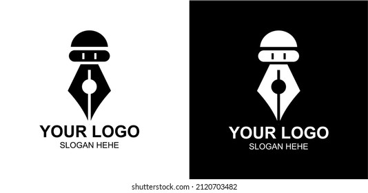 Robot head nib for education logo.  Simple black and white vector logo design.