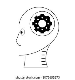 robot head profile on black white colors