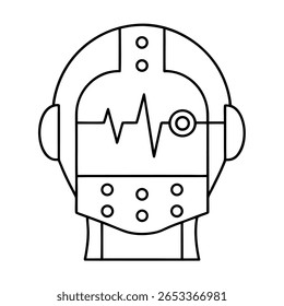 robot head with pulse icon on white background 