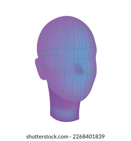 Robot head in retro futuristic  vaporwave style in 80s-90s. Vector illustration. Old wave cyberpunk concept. Shapes design elements for disco genre, retro party or themed event. Neon with glitch
