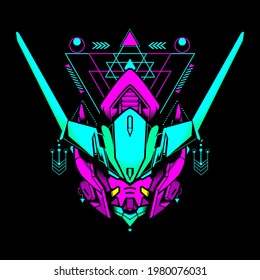 Robot Head with Retro Style Color can use for gaming logo, mascot logo, t-shirt