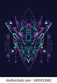 robot head with sacred geometry pattern