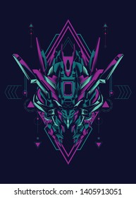 robot head with sacred geometry pattern