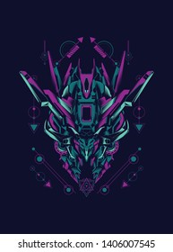 Robot head with sacred geometry pattern