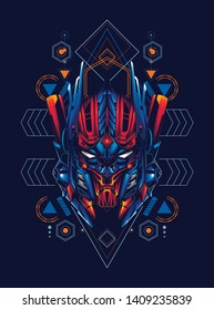 Robot head with sacred geometry pattern
