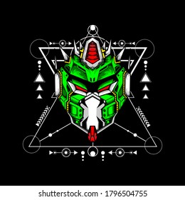 Robot head with sacred geometry pattern for esport gaming logo or mascot