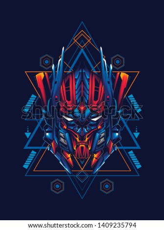 Robot head with sacred geometry pattern