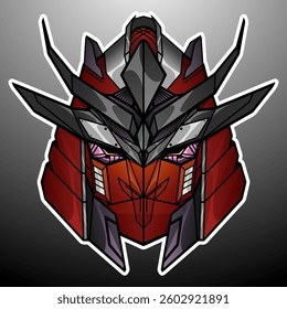 Robot head samurai mech in main color style
