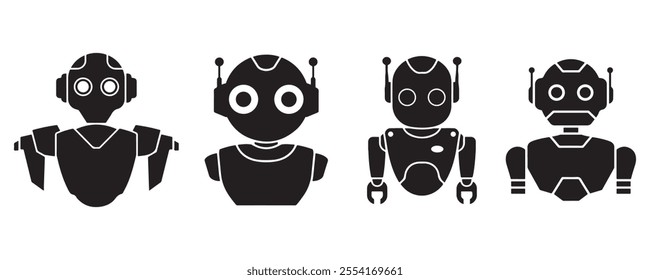 Robot Head silhouette vector set on white background	