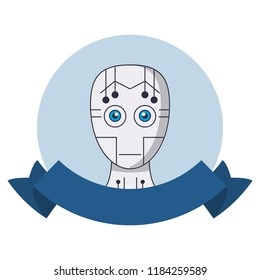 Robot head technology round emblem