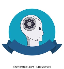 Robot head technology round emblem