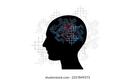 Robot head or robot thinking brain or modern artificial intelligence logo suitable for graphic design about latest and advanced technology