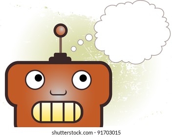 Robot Head Thinking Grungy Background  grungy background