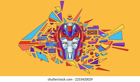 Robot head vector doodle with abstract geometric shapes composition 