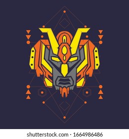 Robot head vector illustration. for esports logo, gaming mascot, t shirt print and apparel or badge.