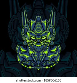 robot head vector illustration with green light