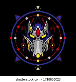 Robot head vector illustration with sacred geometry