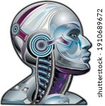 Robot head vector illustration science fiction isolated