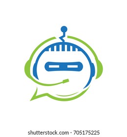robot with headphone, robot communicate logo, symbol design, isolated on white background.