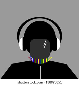 robot with headphones and wires