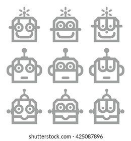  Robot Heads, Artificial Intelligence (AI) Icons set Retro and Modern Style