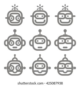  Robot Heads, Artificial Intelligence (AI) Icons set Retro and Modern Style