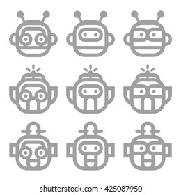  Robot Heads, Artificial Intelligence (AI) Icons set Retro and Modern Style