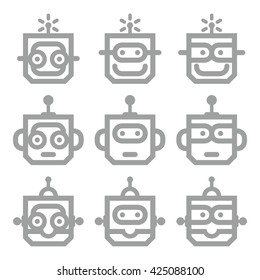  Robot Heads, Artificial Intelligence (AI) Icons set Retro and Modern Style