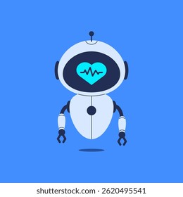 Robot with heart and ECG  line on display. Vector illustration for medical AI, healthcare technology, and heart diagnostic