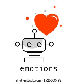 Robot with heart icon. Emotions concept. Flat style. Isolated on white background. 