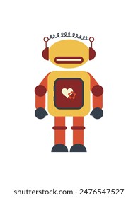 Robot with heart icon. Flat illustration of robot with heart icon for web design