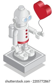 Robot with a heart. Isolated on white background. Isometric. Vector illustration.