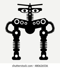 robot helicopter, icon, flat illustration isolated on white background