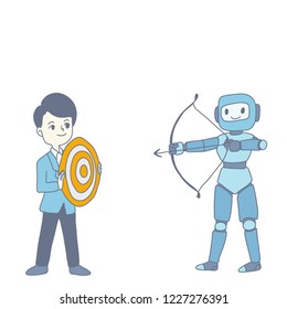 Robot help business man concept design of vector. doodle art style.