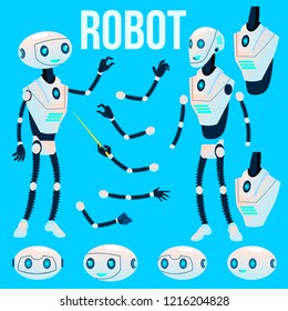 Robot Helper Vector. Animation Creation Set. Modern Robot. Client, Customer Support Service Chat Bot. Head, Gestures. Animated Artificial Intelligence. Ai Machine For Banner, Web Design. Illustration
