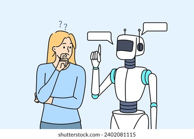 Robot helps woman, thinking about solving complex issue and turned to artificial intelligence for help. AI robot reports idea obtained thanks to work of neural networks in futuristic bot