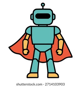 Robot héroe de dibujos animados personaje de color plano Ilustración vectorial Plantilla diseño